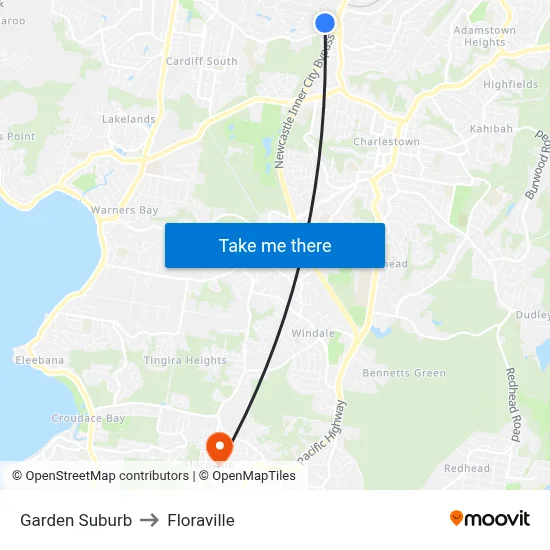Garden Suburb to Floraville map