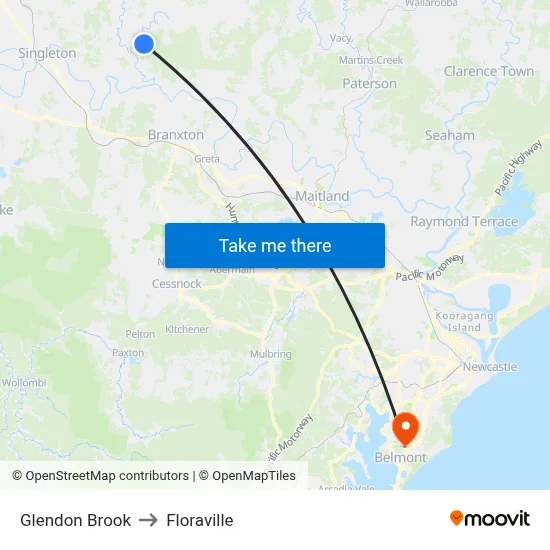 Glendon Brook to Floraville map