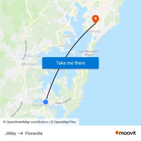 Jilliby to Floraville map
