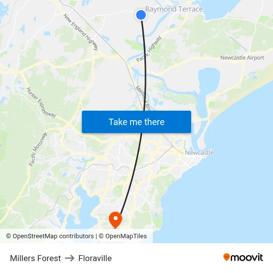Millers Forest to Floraville map