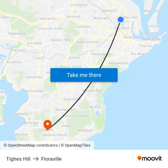 Tighes Hill to Floraville map