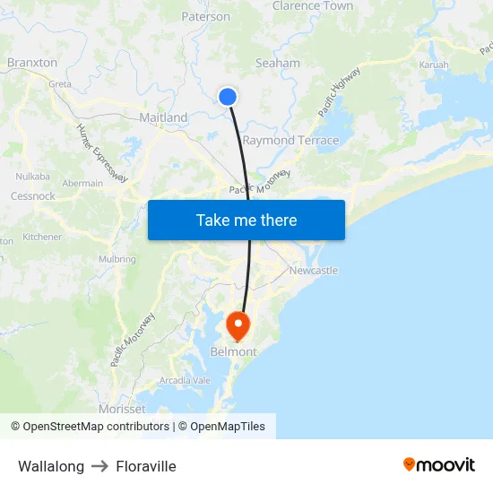 Wallalong to Floraville map