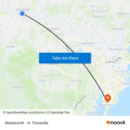 Warkworth to Floraville map