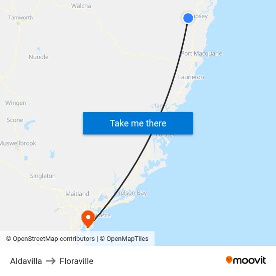 Aldavilla to Floraville map