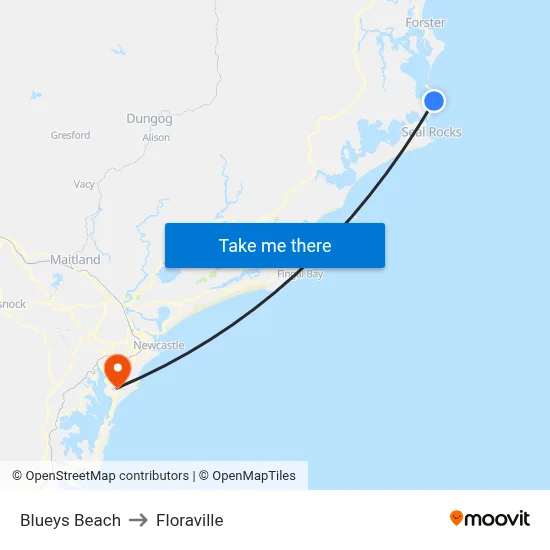 Blueys Beach to Floraville map