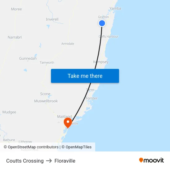 Coutts Crossing to Floraville map