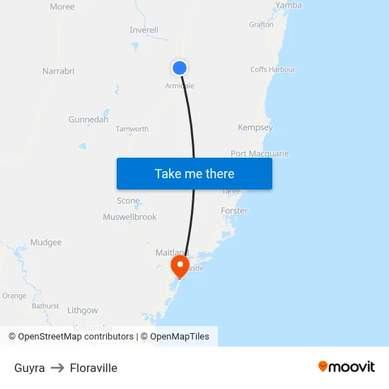 Guyra to Floraville map
