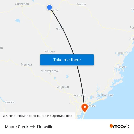 Moore Creek to Floraville map