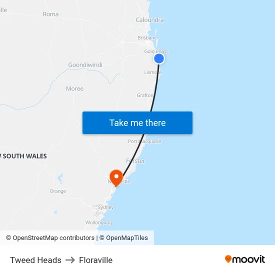 Tweed Heads to Floraville map