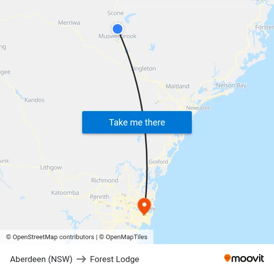 Aberdeen (NSW) to Forest Lodge map