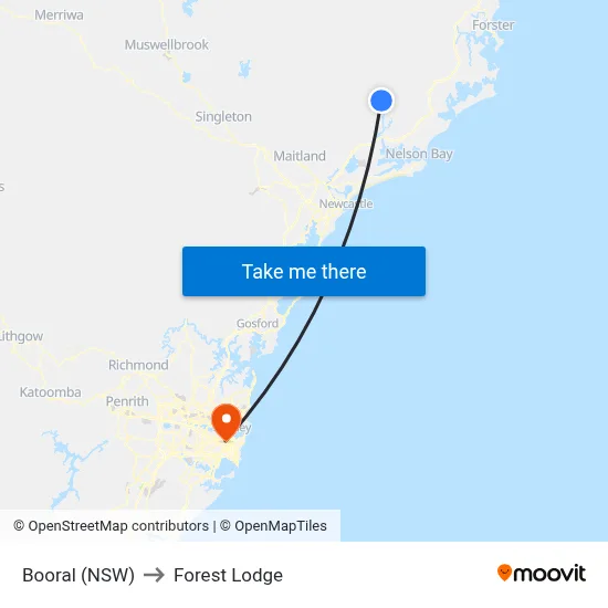 Booral (NSW) to Forest Lodge map