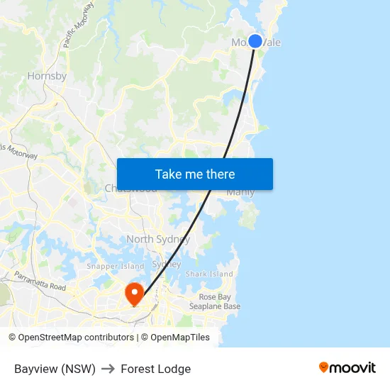 Bayview (NSW) to Forest Lodge map