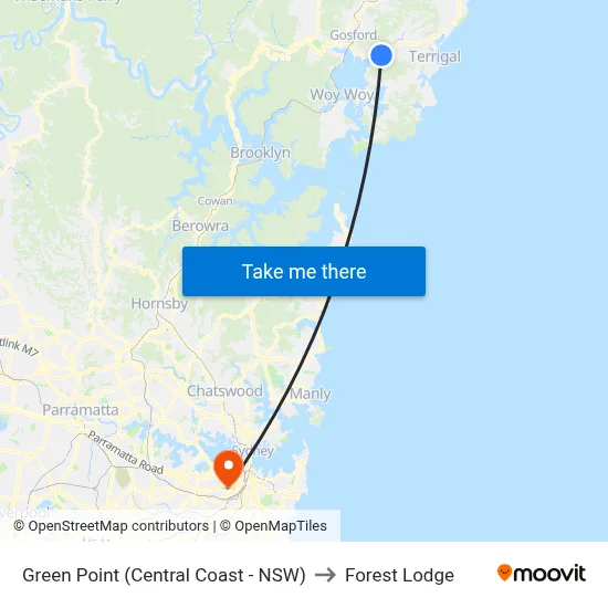 Green Point (Central Coast - NSW) to Forest Lodge map
