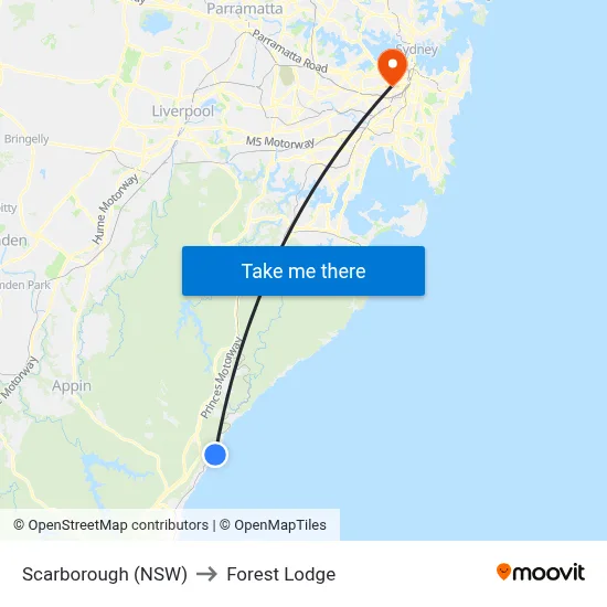 Scarborough (NSW) to Forest Lodge map