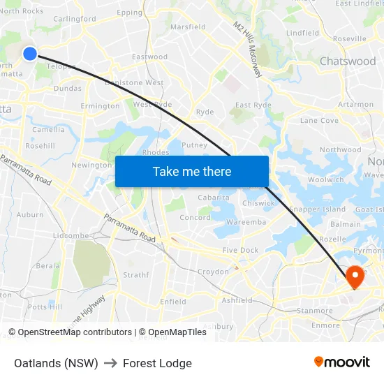 Oatlands (NSW) to Forest Lodge map