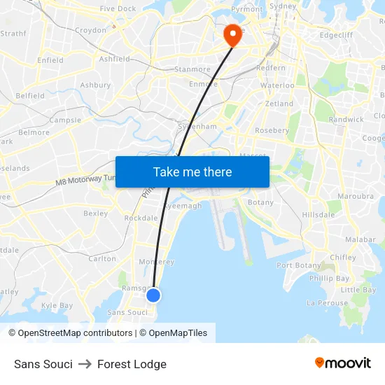 Sans Souci to Forest Lodge map