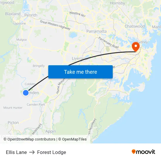 Ellis Lane to Forest Lodge map