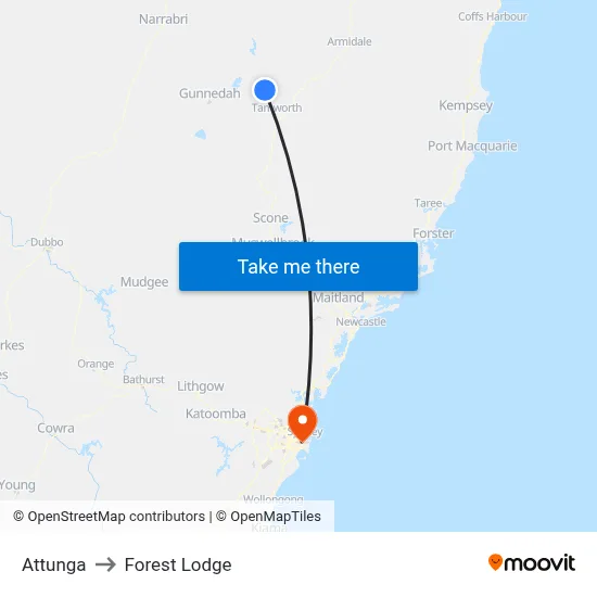 Attunga to Forest Lodge map