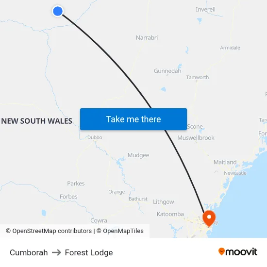 Cumborah to Forest Lodge map