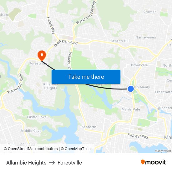 Allambie Heights to Forestville map