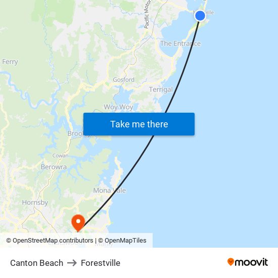 Canton Beach to Forestville map