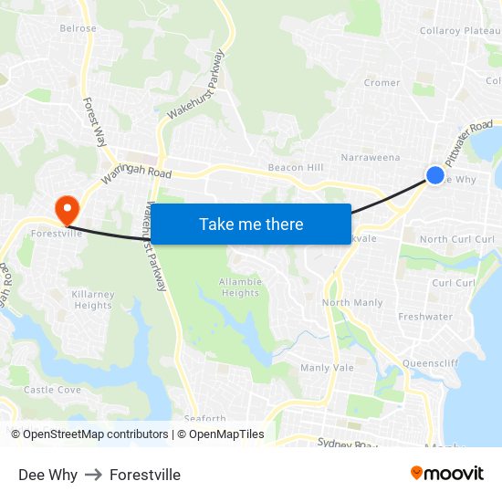 Dee Why to Forestville map
