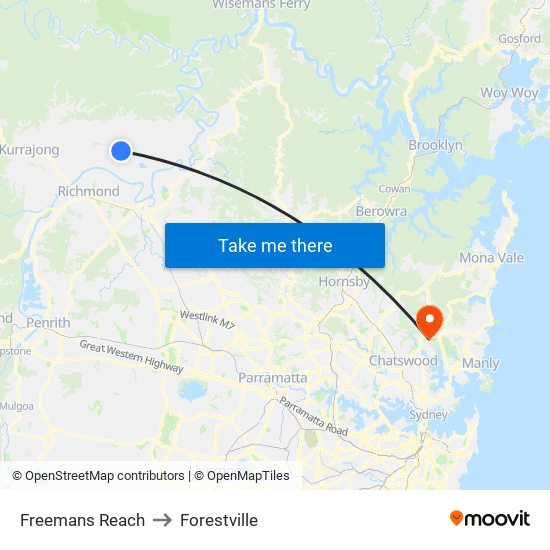 Freemans Reach to Forestville map