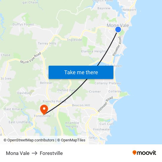 Mona Vale to Forestville map