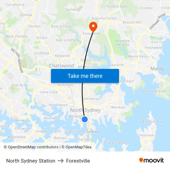 North Sydney Station to Forestville map