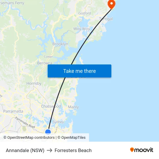 Annandale (NSW) to Forresters Beach map