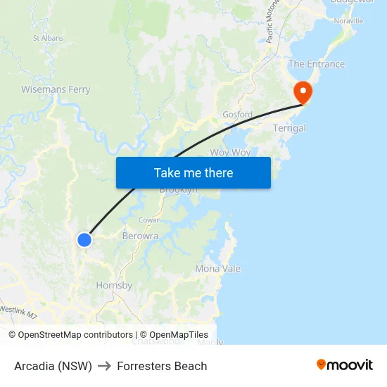 Arcadia (NSW) to Forresters Beach map