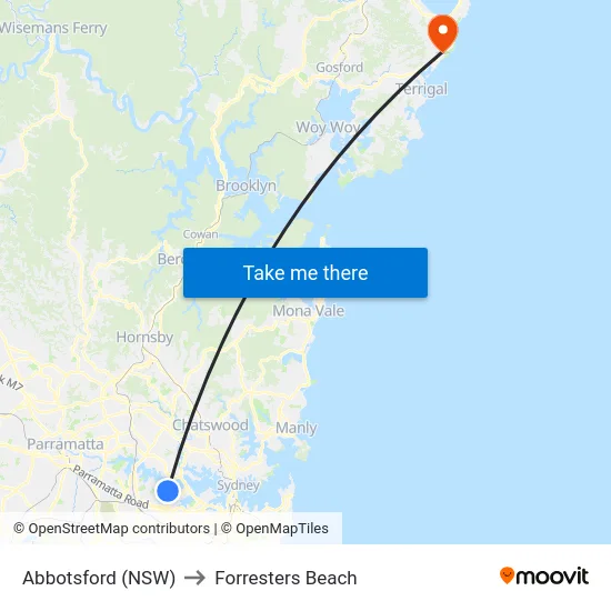 Abbotsford (NSW) to Forresters Beach map
