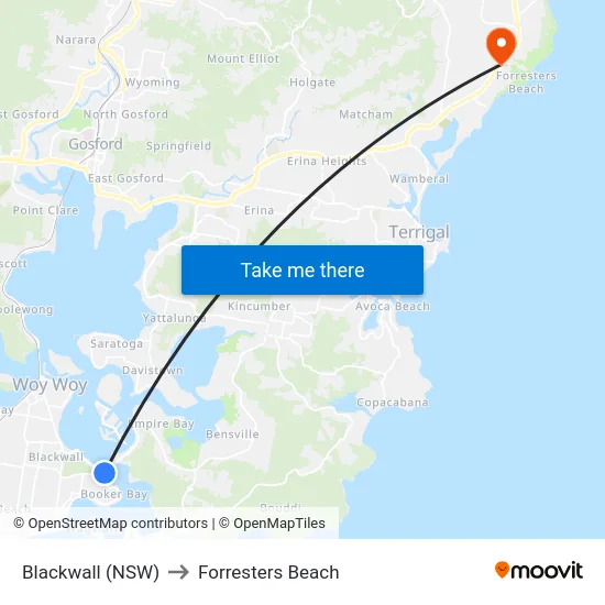 Blackwall (NSW) to Forresters Beach map