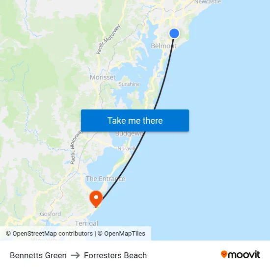 Bennetts Green to Forresters Beach map