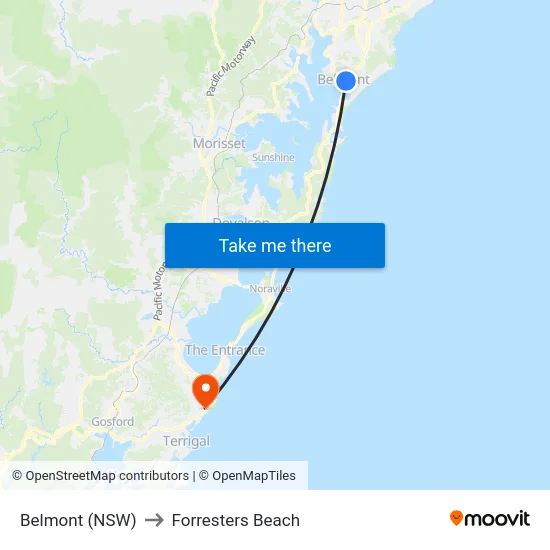 Belmont (NSW) to Forresters Beach map