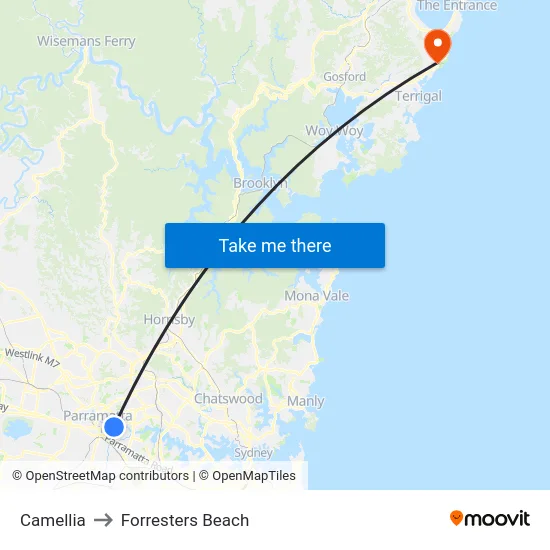 Camellia to Forresters Beach map