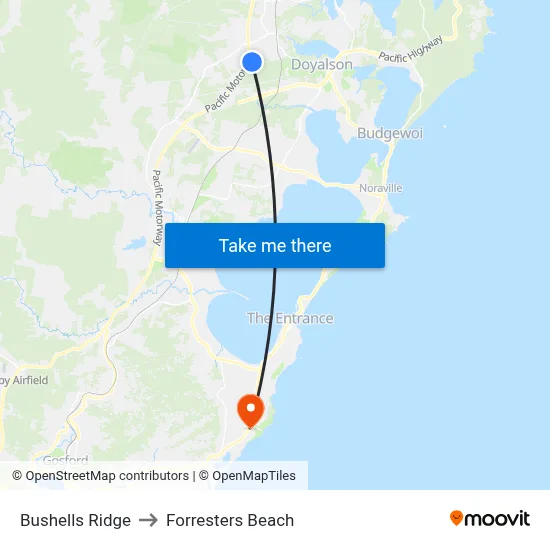 Bushells Ridge to Forresters Beach map