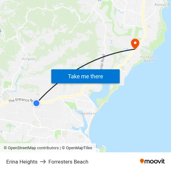 Erina Heights to Forresters Beach map