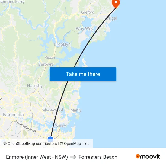 Enmore (Inner West - NSW) to Forresters Beach map