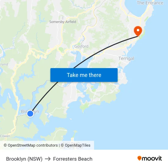 Brooklyn (NSW) to Forresters Beach map