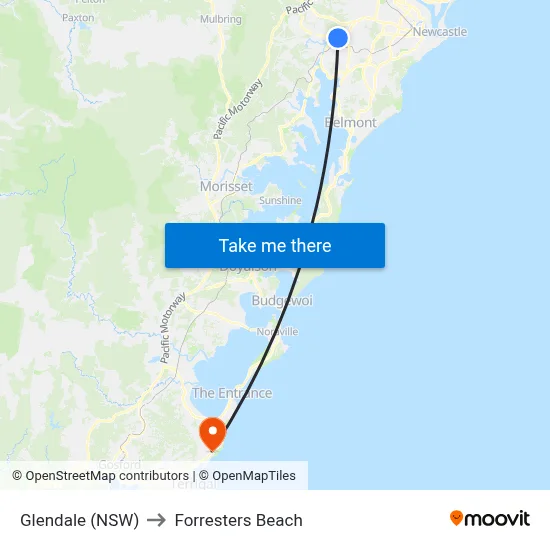 Glendale (NSW) to Forresters Beach map
