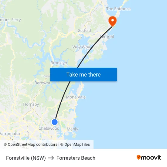 Forestville (NSW) to Forresters Beach map