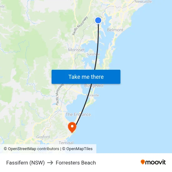Fassifern (NSW) to Forresters Beach map