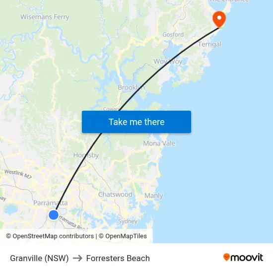 Granville (NSW) to Forresters Beach map