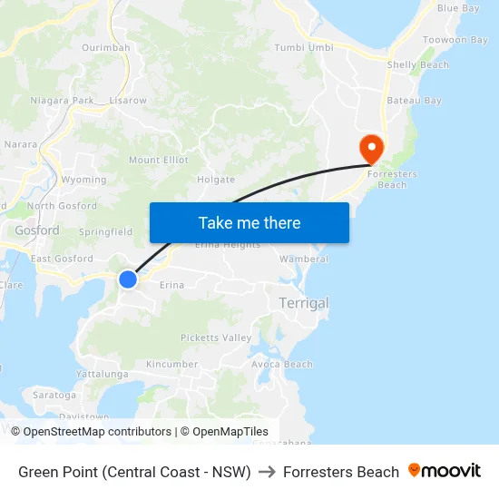 Green Point (Central Coast - NSW) to Forresters Beach map