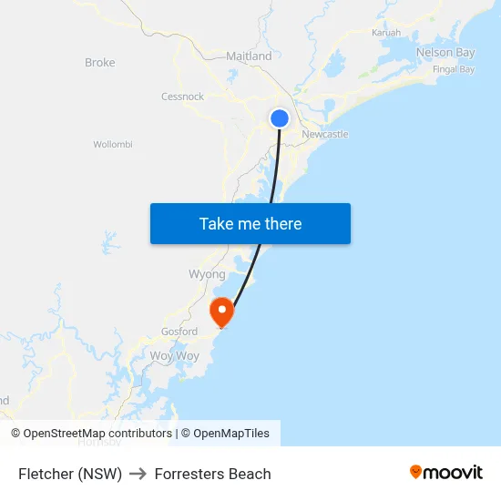 Fletcher (NSW) to Forresters Beach map