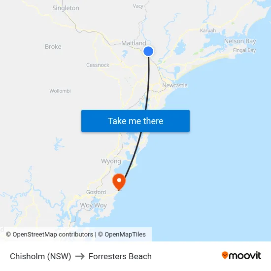 Chisholm (NSW) to Forresters Beach map