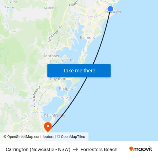 Carrington (Newcastle - NSW) to Forresters Beach map
