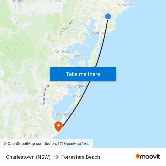 Charlestown (NSW) to Forresters Beach map