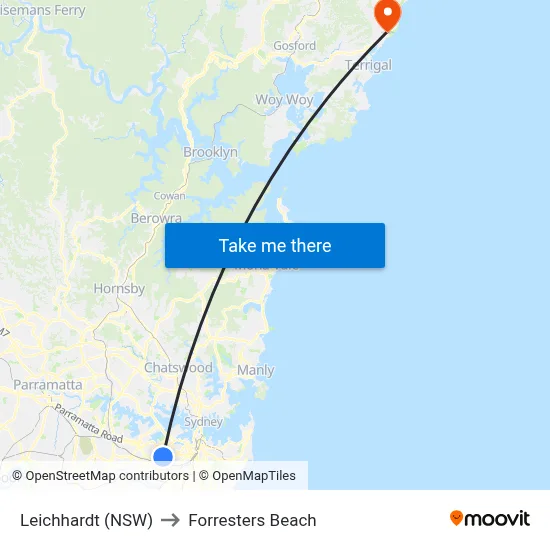 Leichhardt (NSW) to Forresters Beach map